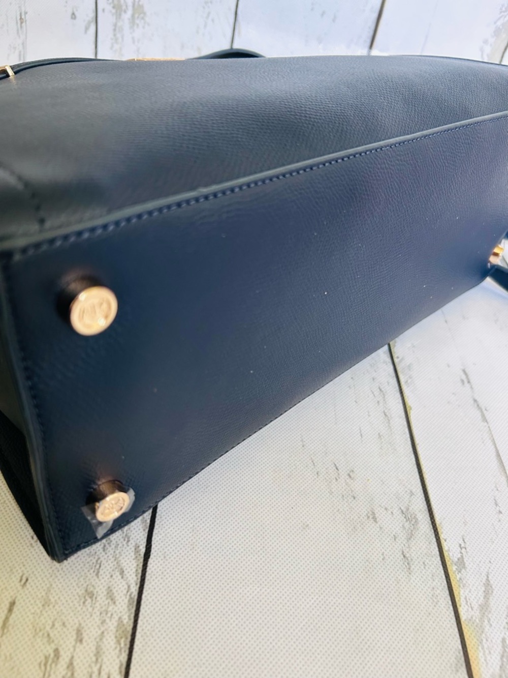 Anne Klein Navy Satchel Purse + Blush Pink Wallet & Scarf Accent Bundle - Picture 12 of 13